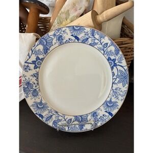 Grace Teaware Porcelain Dinner Plate Blue Floral Rim Round Dishwasher Safe China